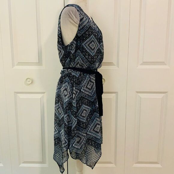 AB Studio Blue Print Sleeveless Belted Defined Waist Knee Length Dress XL - Picture 7 of 10
